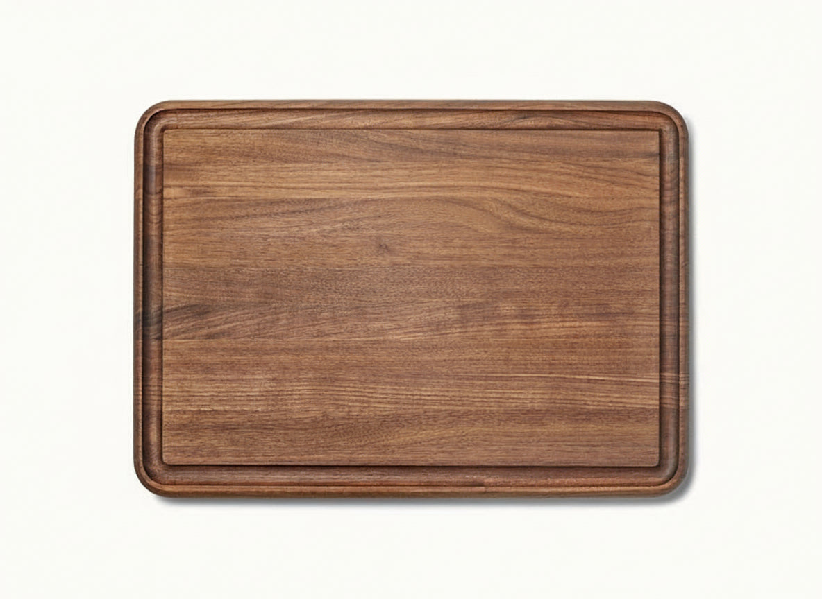 Wooden cutting board on a white background