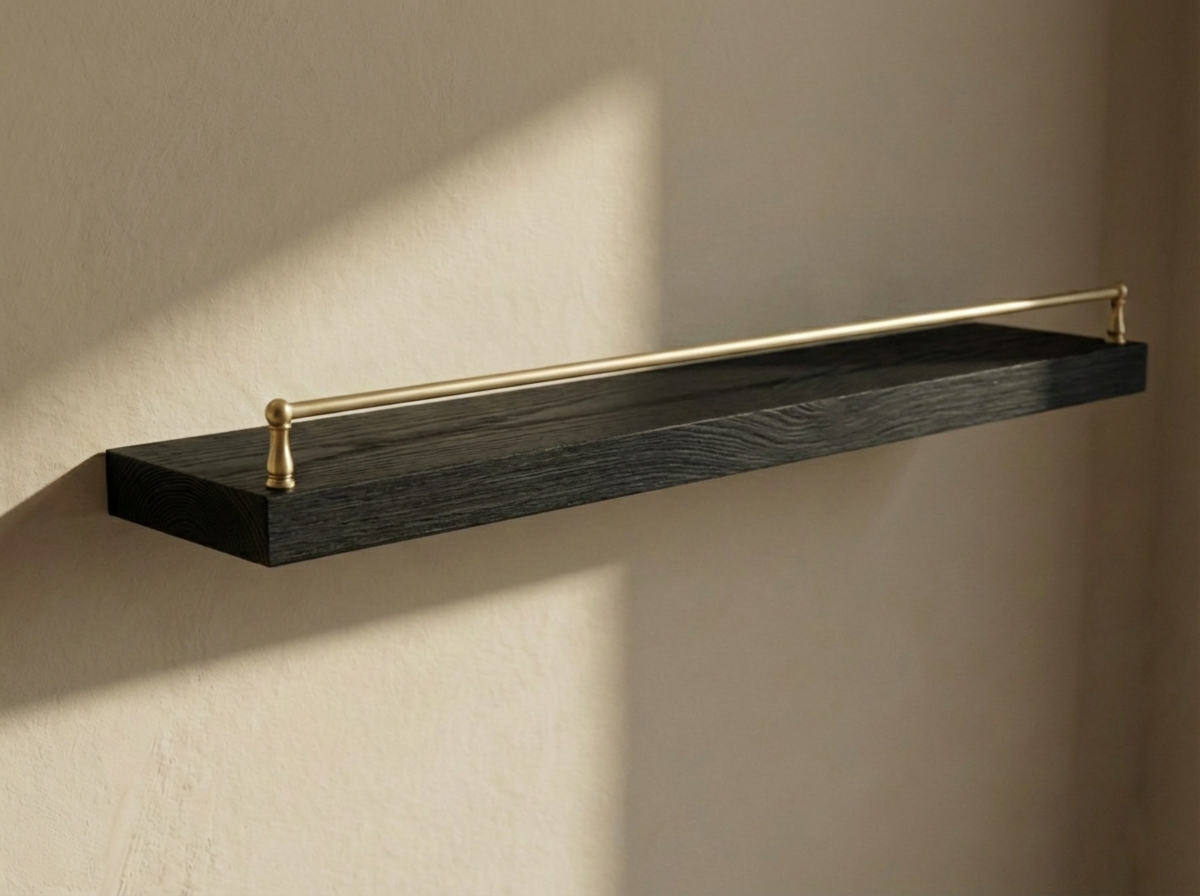 Solid Black Oak Floating Shelf with Gallery Rail