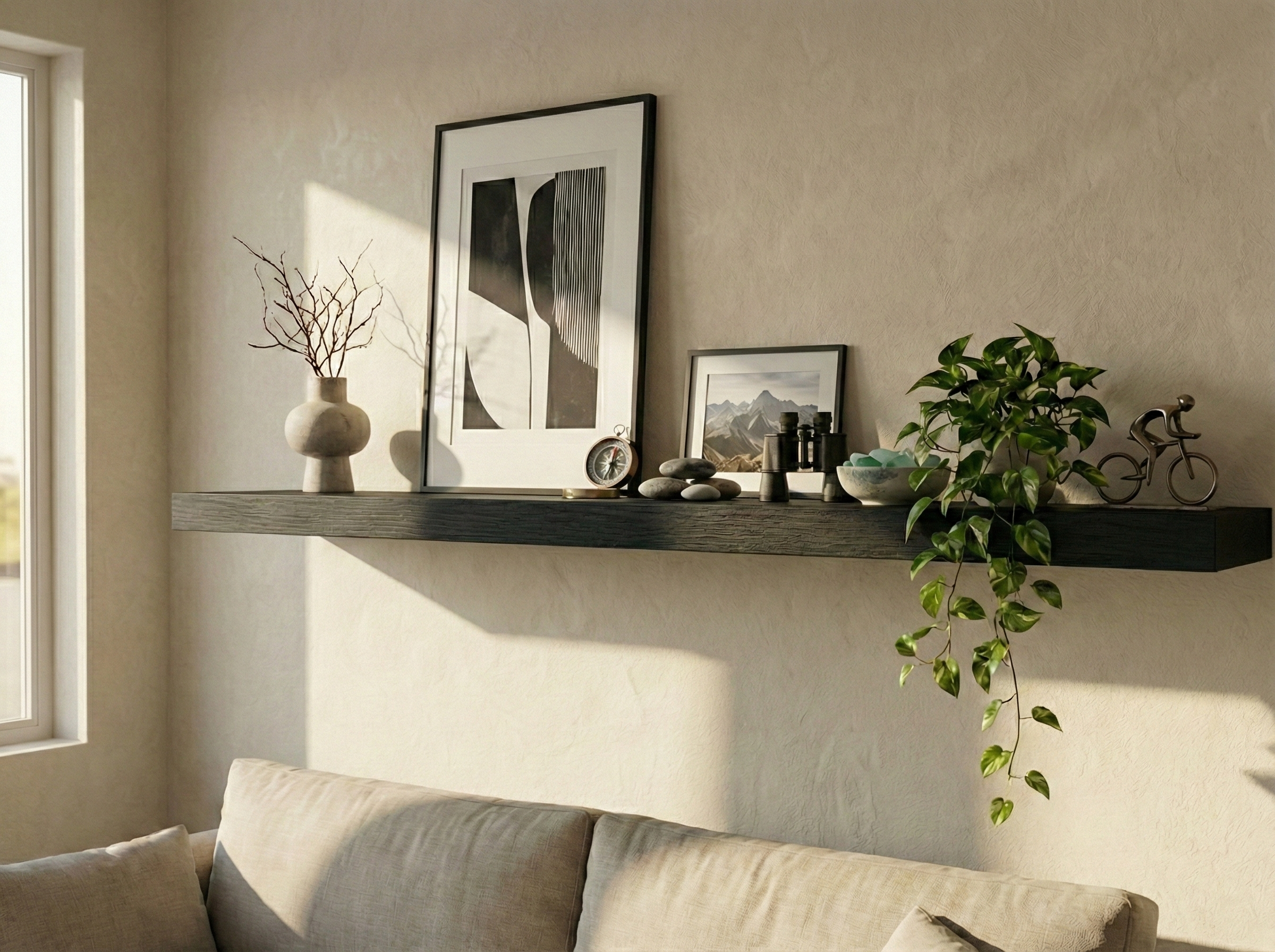 Solid Black Oak Floating Shelf