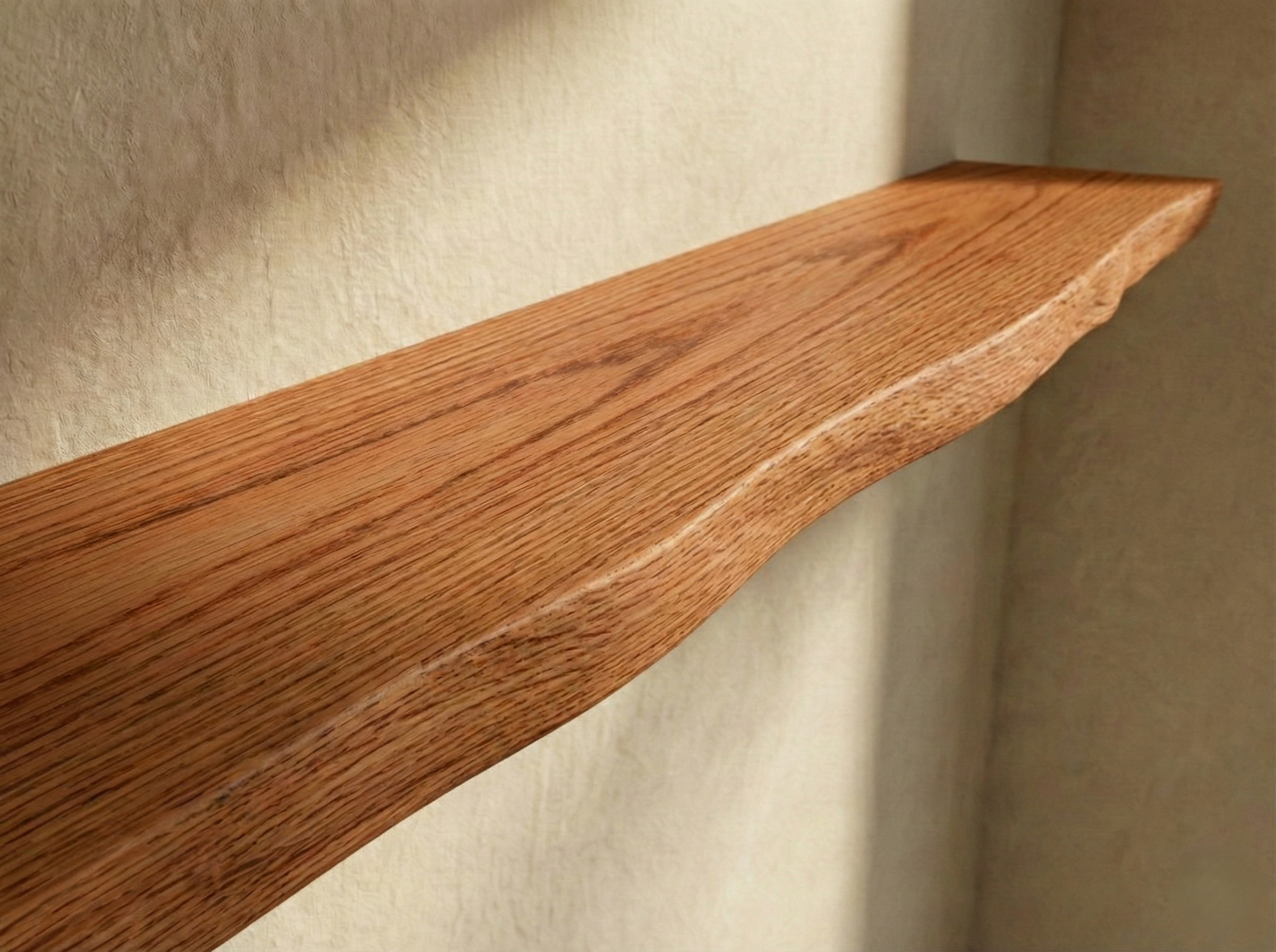 Solid Red Oak Live Edge Floating Shelf