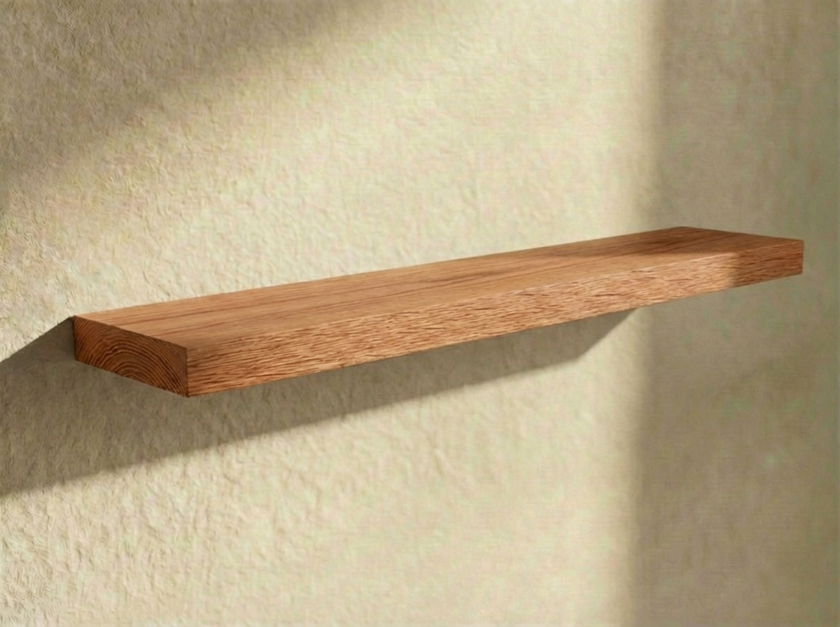 Solid red oak floating shelf by Shelving, showcasing a smooth finish and sturdy design, perfect for home decor.