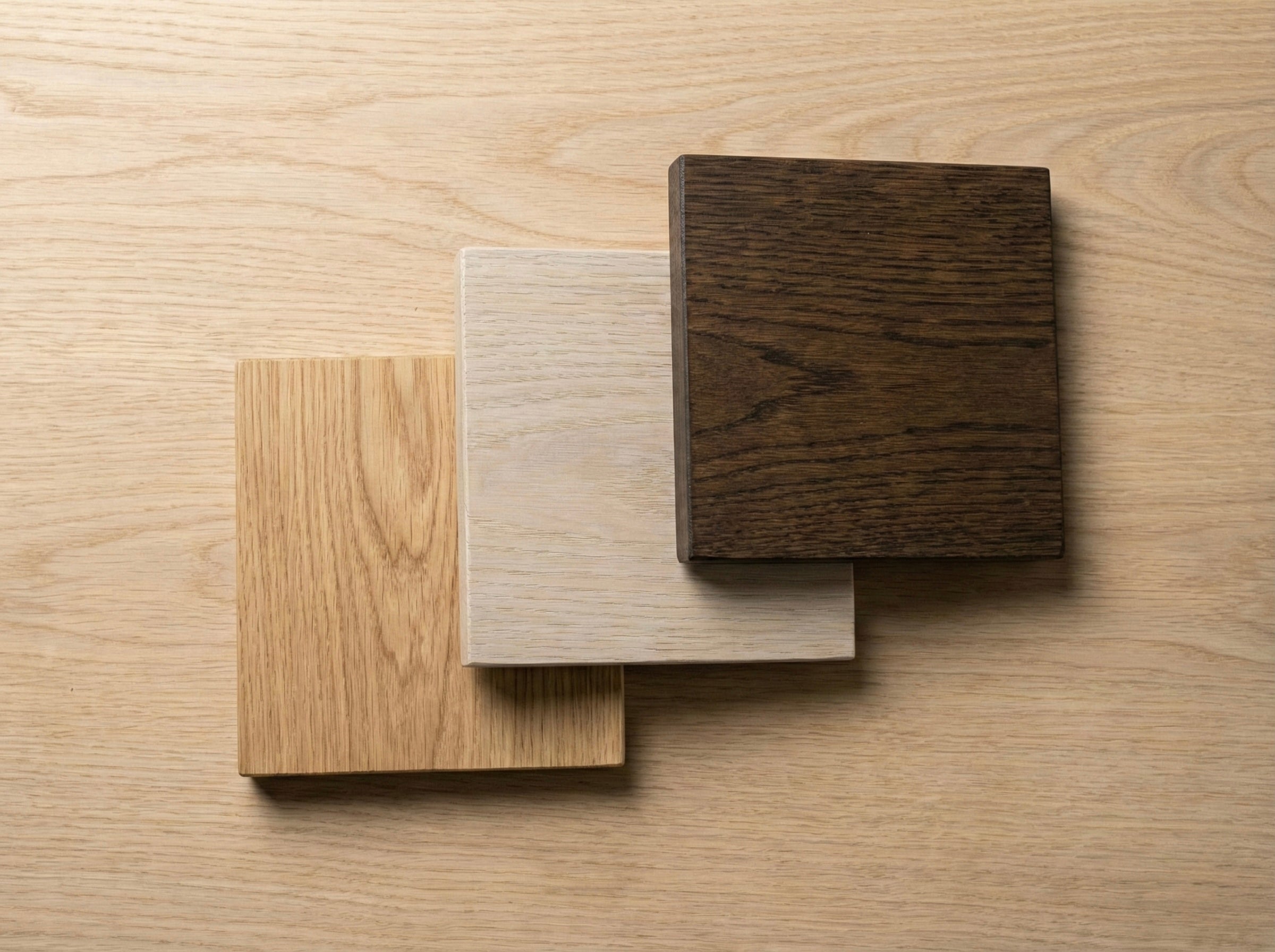 White Oak hardwood sample from The Mortise & The Hare showcasing natural grain and light color variations.