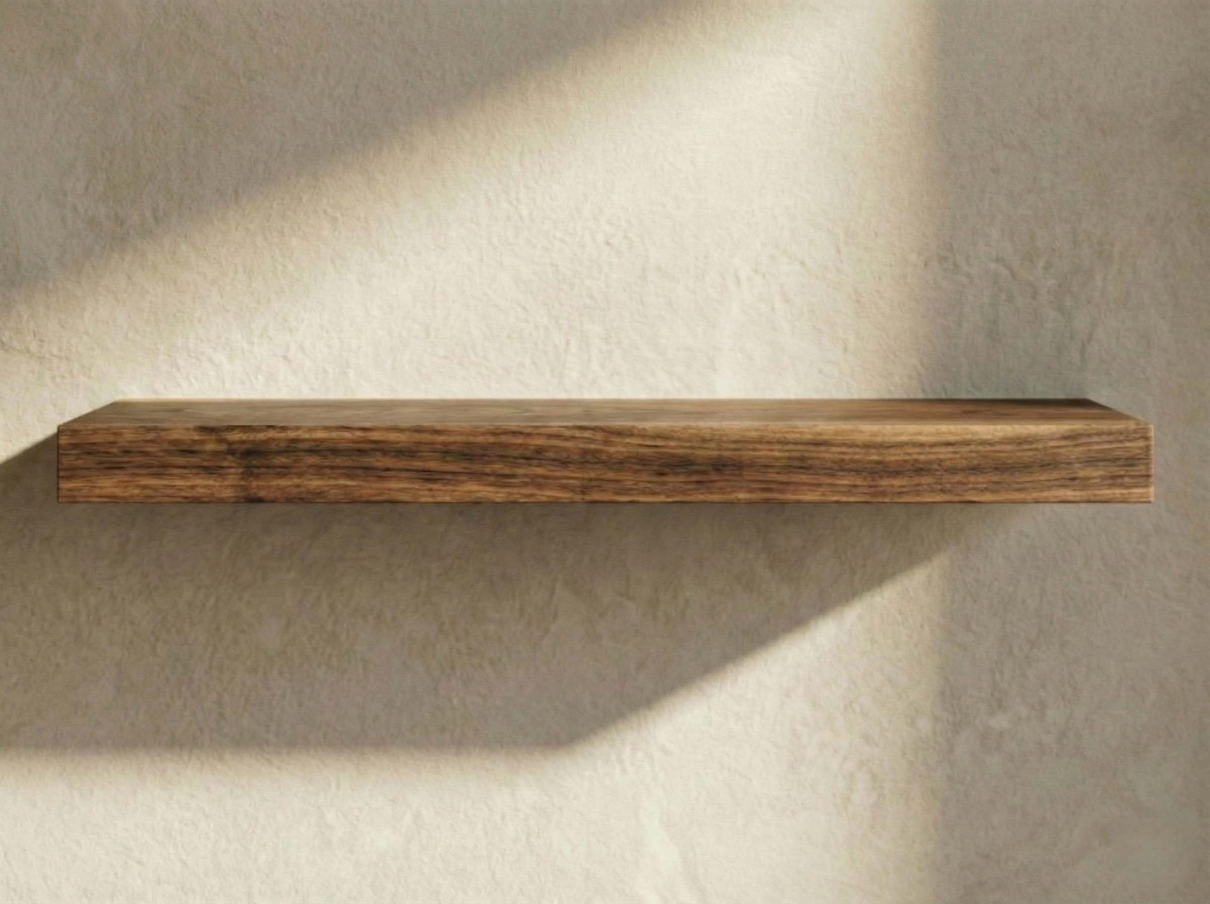 Walnut hardwood floating shelf by The Mortise & The Hare, measuring 8x4x1.75 inches, mounted on a wall for storage or decor.