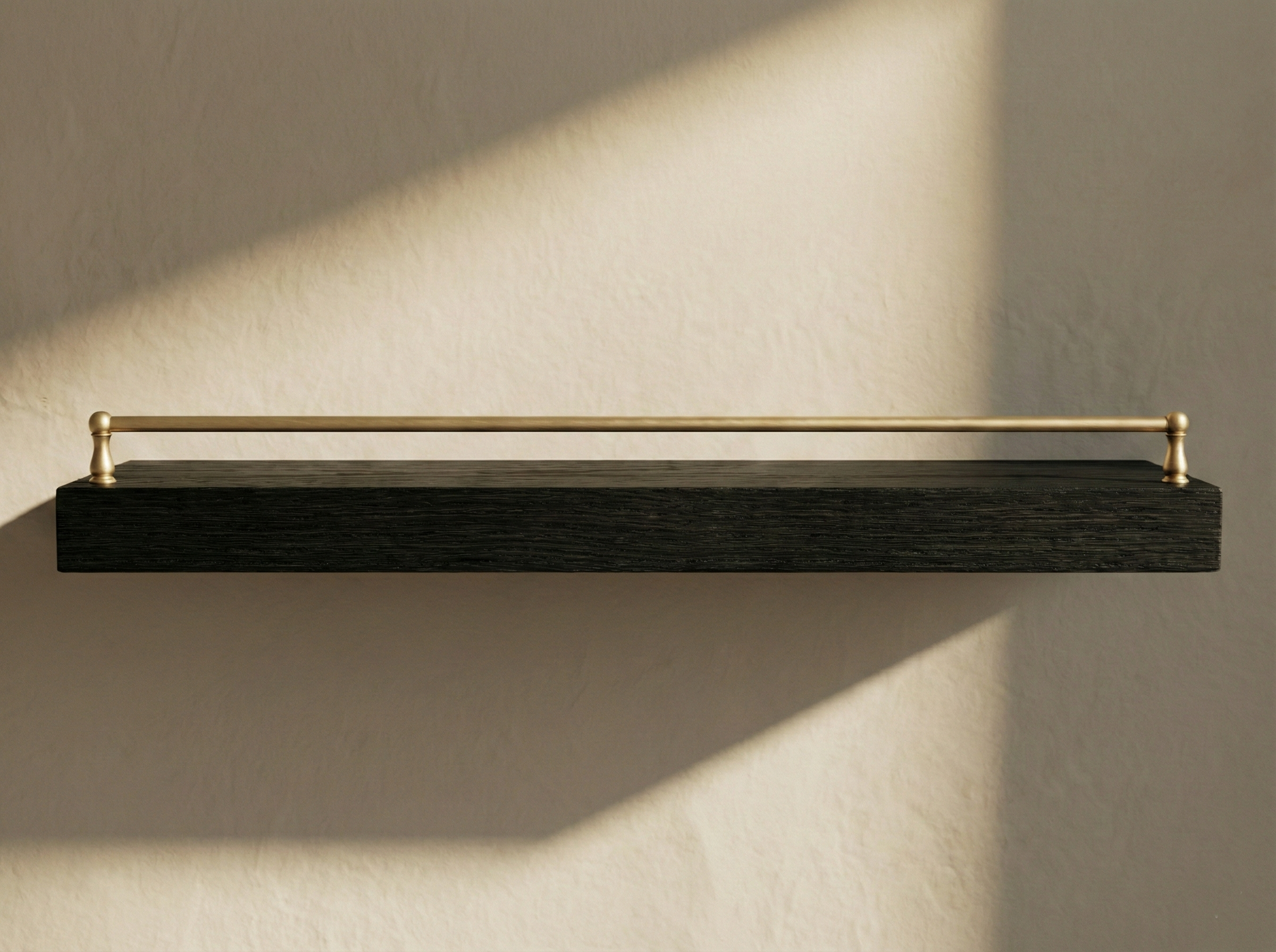 Solid Black Oak Floating Shelf with Gallery Rail