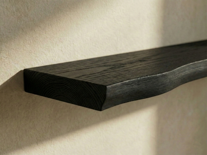 Solid Black Oak Live Edge  Floating Shelf