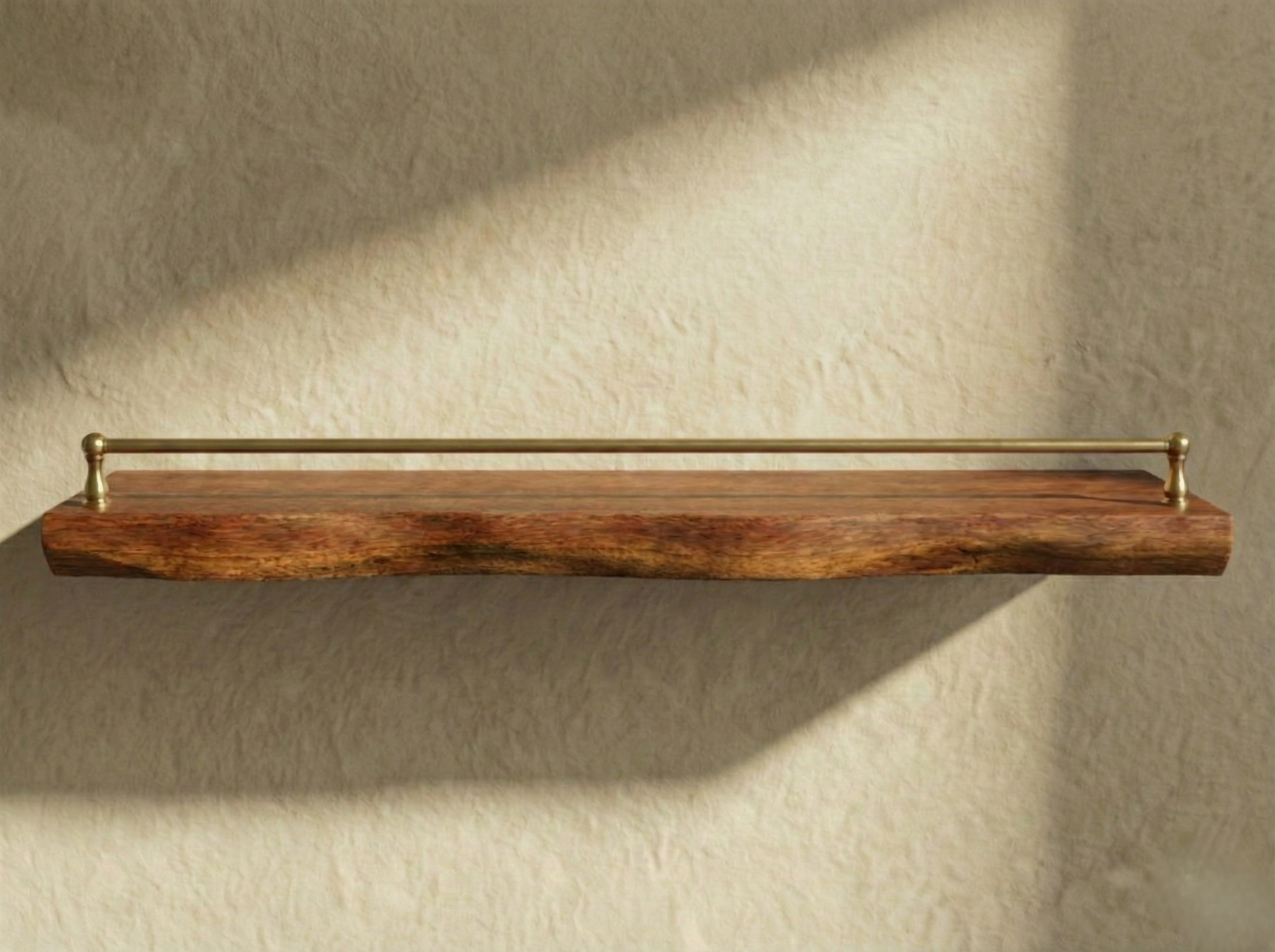 Solid Mahogany Live Edge Shelf with Gallery Rail