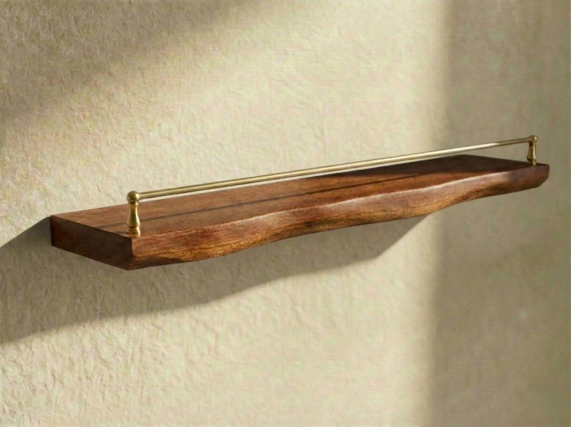 Solid Mahogany Live Edge Shelf with Gallery Rail