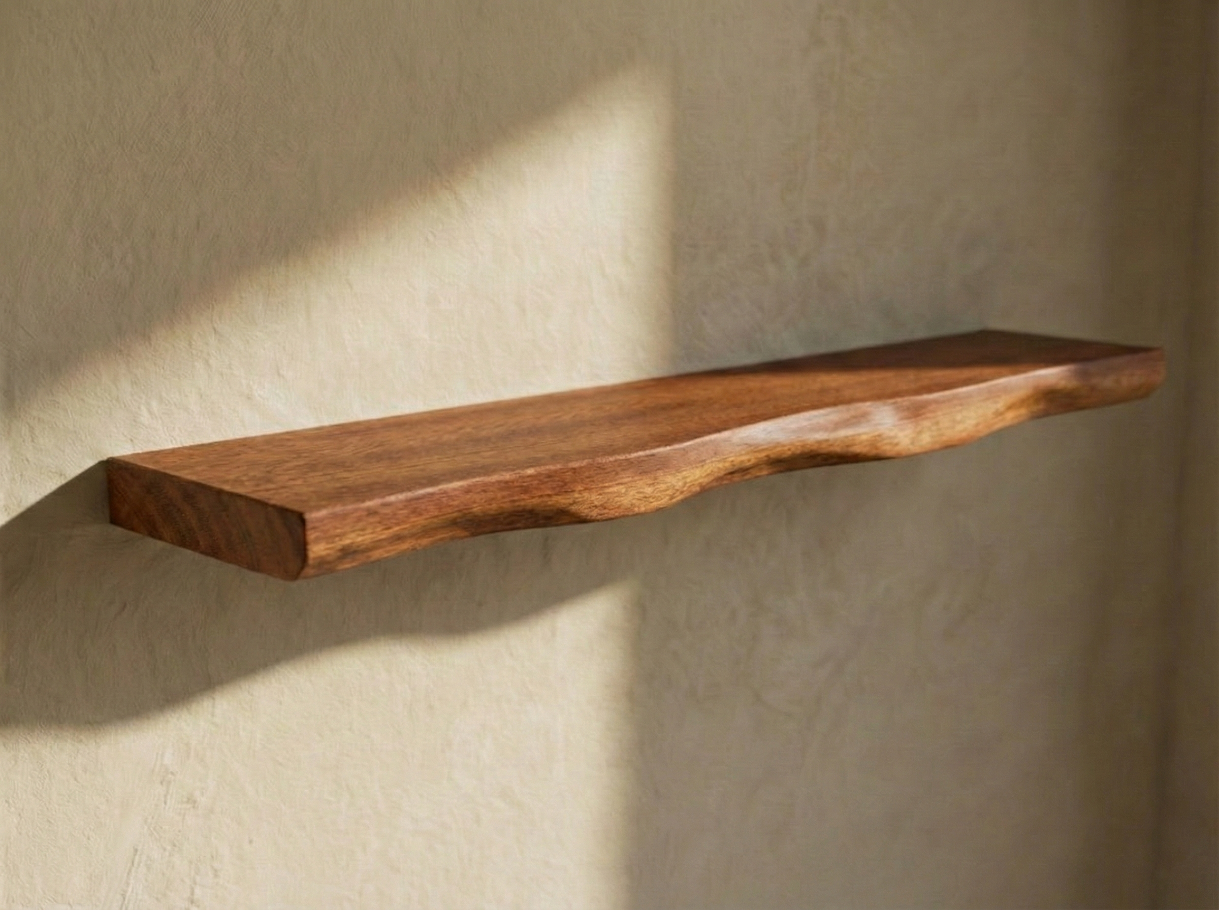 Solid Mahogany Live Edge Floating Shelf