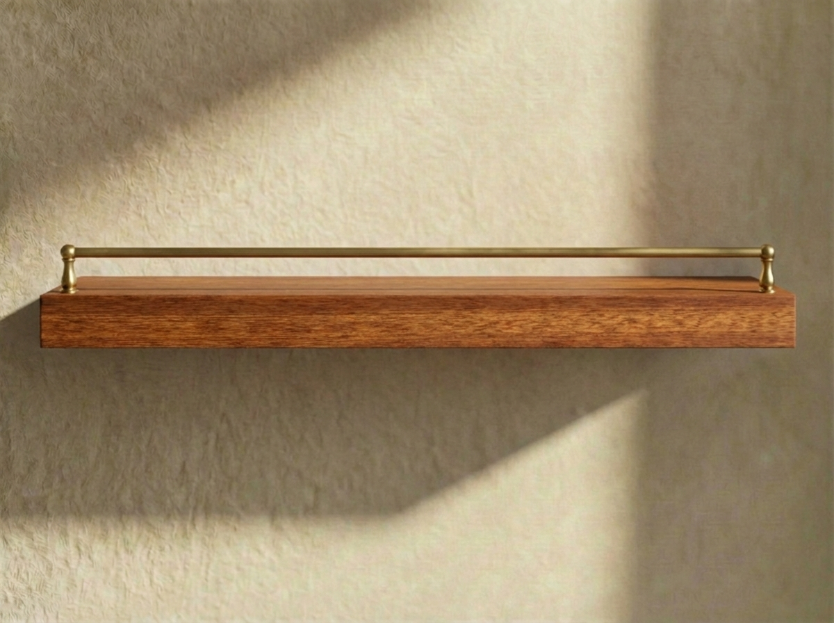 Solid Mahogany Floating Shelf with Gallery Rail