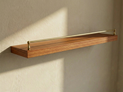 Solid Mahogany Floating Shelf with Gallery Rail