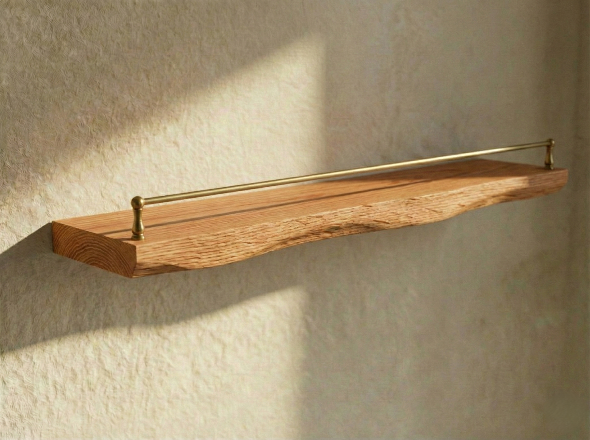 Solid Red Oak Live Edge Floating Shelf with Gallery Rail