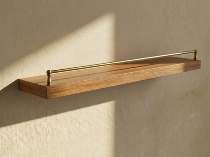 Solid Red Oak Floating Shelf with Gallery Rail