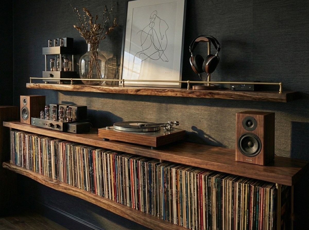 Solid Walnut Live Edge Shelf with Gallery Rail