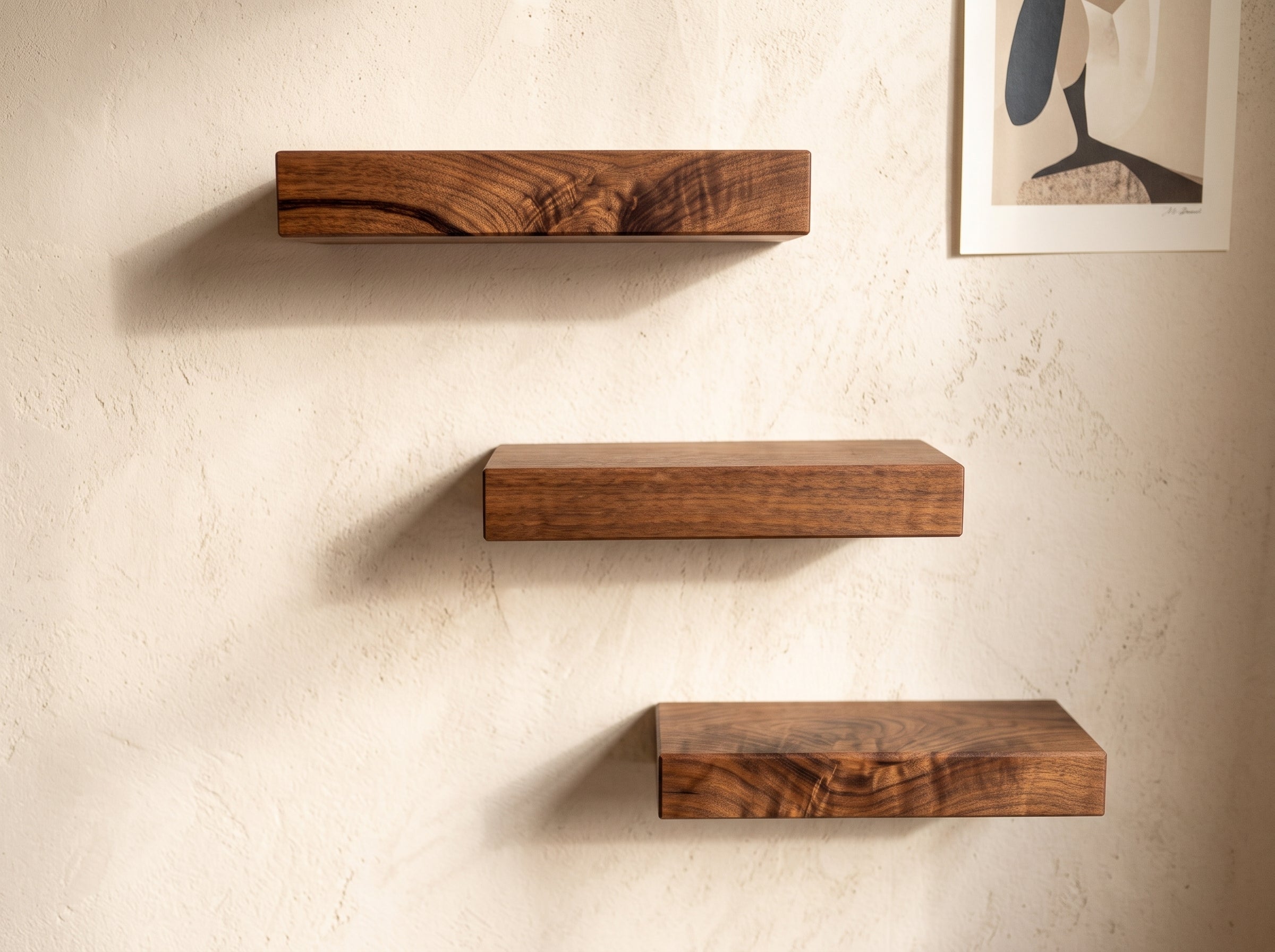 Solid Walnut "Mini Trio"- Small Floating Shelf Set