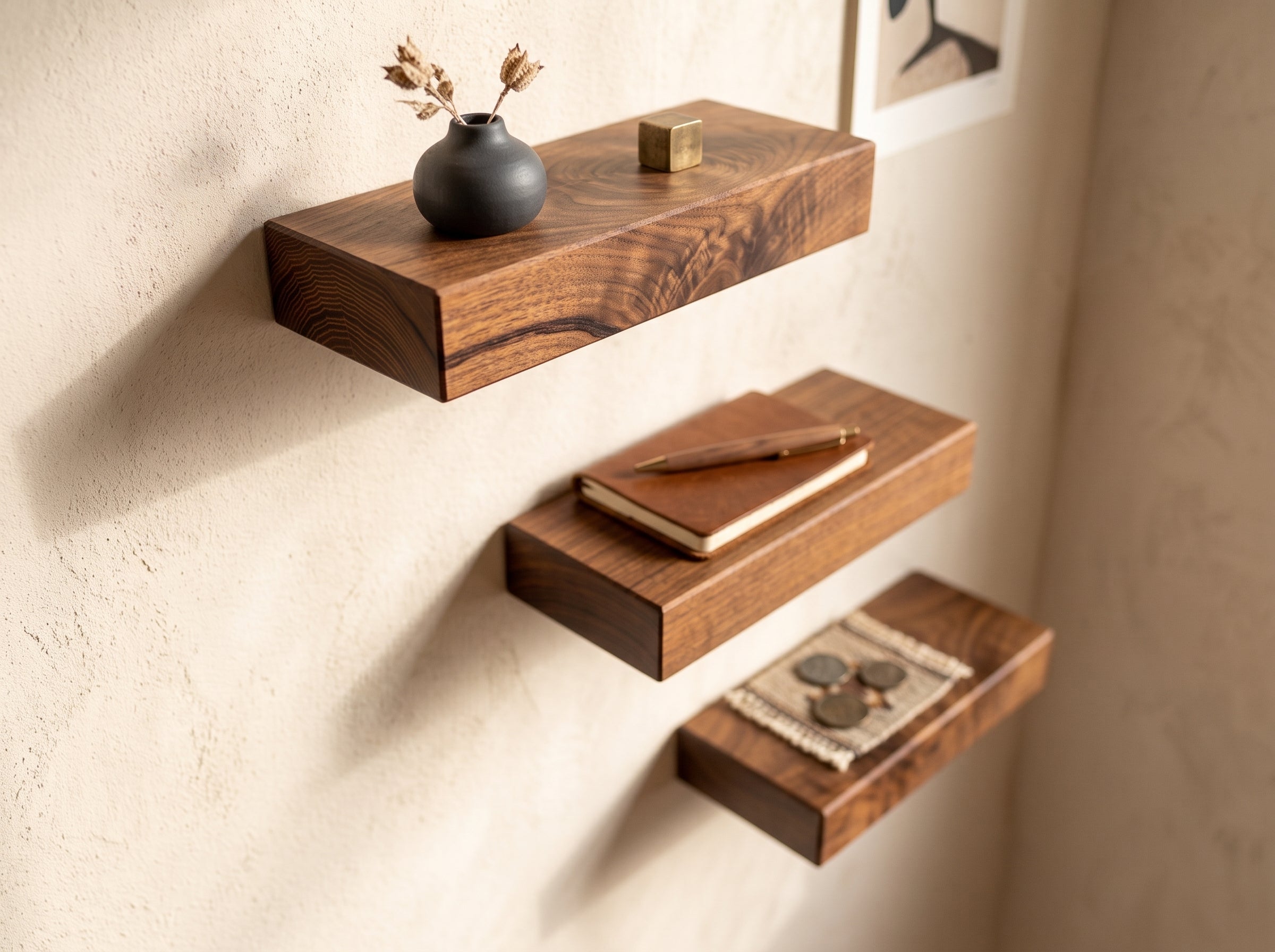 Solid Walnut "Mini Trio"- Small Floating Shelf Set
