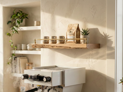 Solid White Oak Live Edge Floating Shelf with Gallery Rail