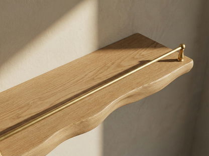 Solid White Oak Live Edge Floating Shelf with Gallery Rail