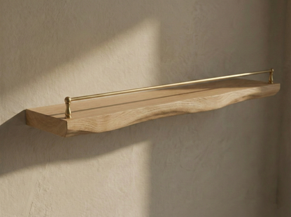 Solid White Oak Live Edge Floating Shelf with Gallery Rail
