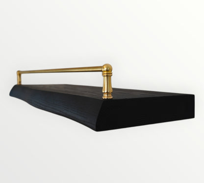 Black Oak Live Edge Gallery Rail Floating Shelf