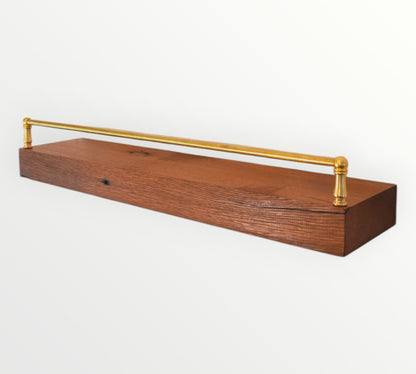 Reclaimed Oak Solid Wood Floating Shelf with Gallery Rail