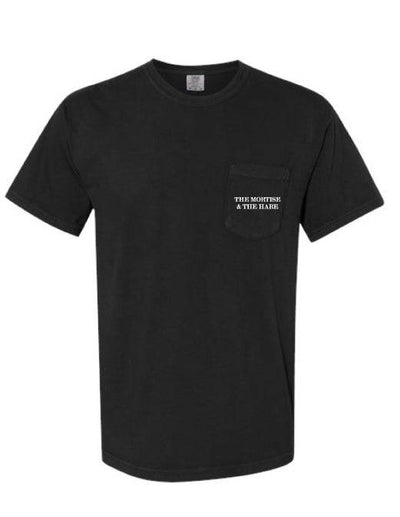 The Mortise & The Hare The Block Challenge Tee featuring a graphic design on a casual black T-shirt.