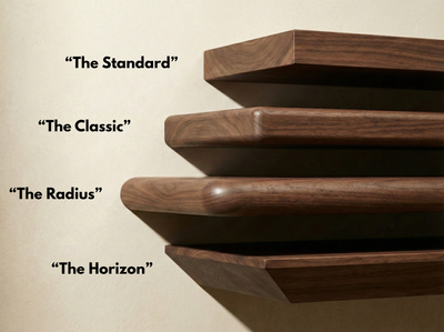 Solid walnut floating shelf from The Mortise & The Hare, showcasing sleek design and rich wood grain detail.