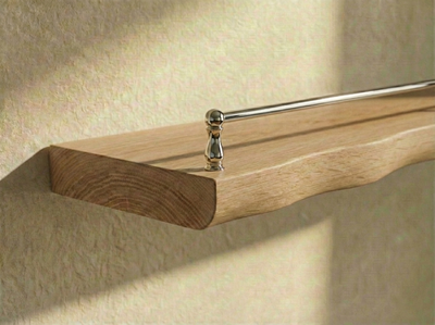 Solid white oak live edge floating shelf with gallery rail, wall-mounted furniture by The Mortise & The Hare, 12 W x 4 D x 1.75 H.