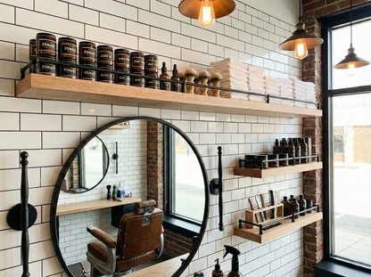 Solid red oak floating shelf with gallery rail, showcasing a rich wood grain design for stylish wall storage.